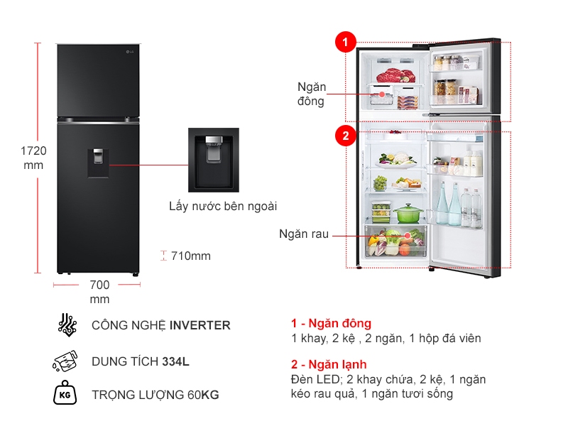 Tủ lạnh LG Inverter 334 lít LTD33BLM