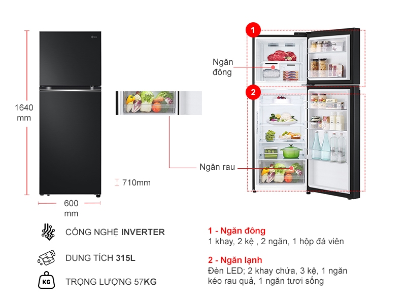 Tủ lạnh LG Inverter 315 lít LTB31BLM