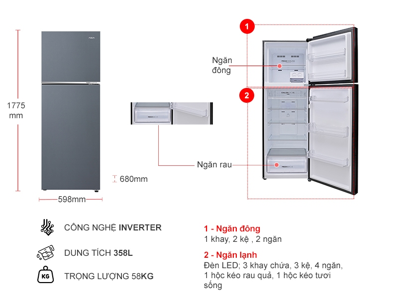Tủ lạnh Aqua Inverter 358 lít AQR-T410FA(SL)