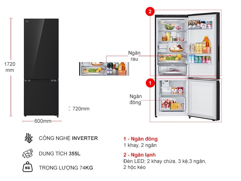 Tủ lạnh LG Inverter 335 lít LBB33BLGA