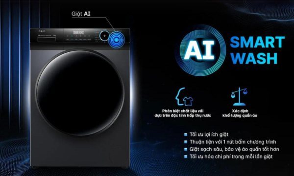 Máy giặt Aqua Inverter 9 kg AQD-D903G.BK - Công nghệ thông minh AI nhận biết chất liệu vải