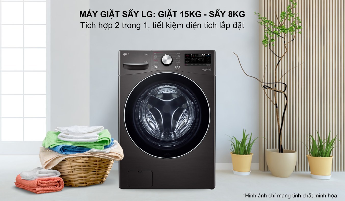 Máy giặt sấy LG F2515RTGB 15/8kg - Công nghệ Inverter tiết kiệm điện vượt trội