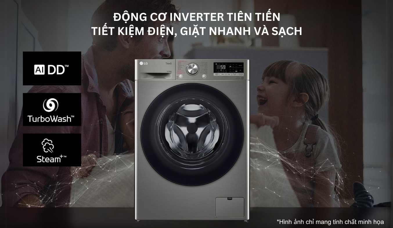 Máy giặt sấy LG Inverter FV1410D4W1 10/6kg - Công nghệ Inverter tiết kiệm điện vượt trội