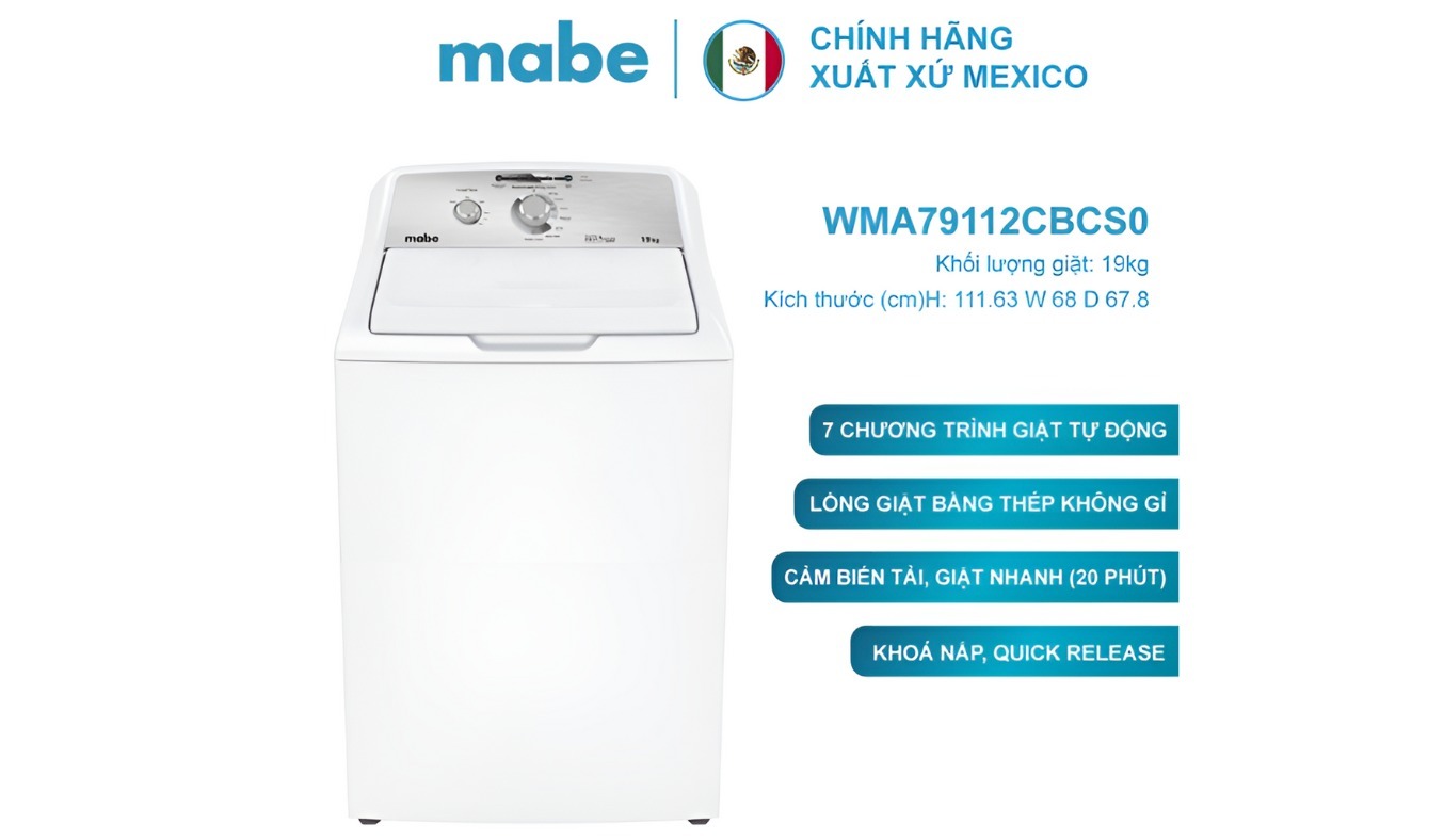 Máy giặt công nghiệp Mabe 19 kg WMA79112CBCS0 xuất xứ tại Mexico