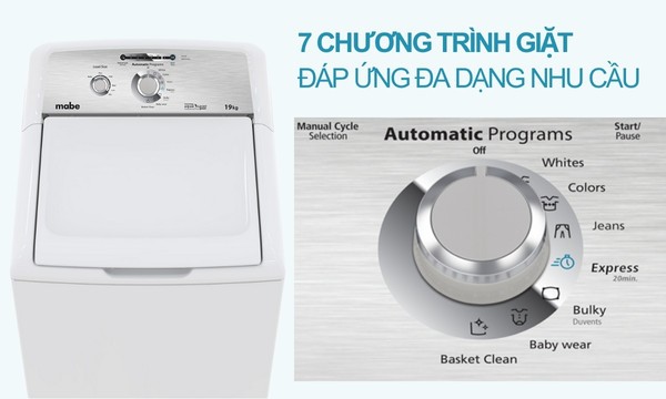 Máy giặt công nghiệp Mabe 19 kg WMA79112CBCS0 - 7 chương trình giặt thông minh