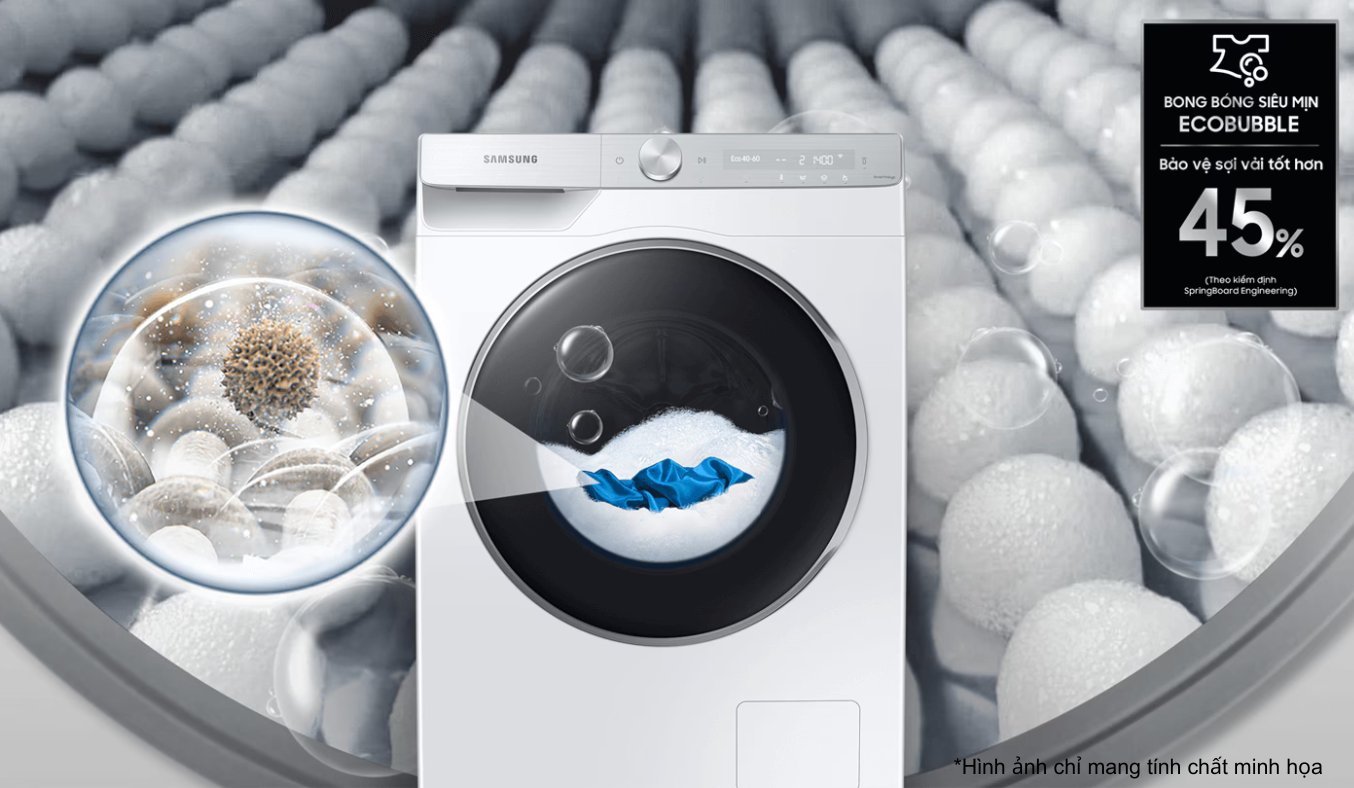 Máy giặt sấy Samsung WD95T4046CE/SV 9.5/6kg -  Bong bóng siêu mịn Ecobubble+™
