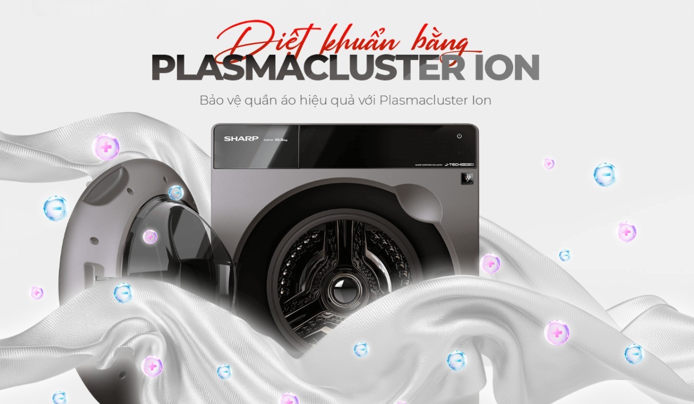 Máy giặt sấy Sharp Inverter ES-FKD1054PV-S giặt diệt khuẩn bằng Plasmacluster ion