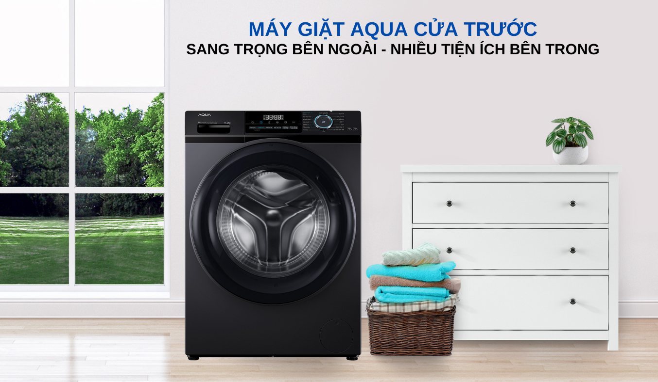 Máy giặt Aqua Inverter 11 kg AQD-A1102J.BK - Bảng điều khiển với hình minh họa màu bắt mắt