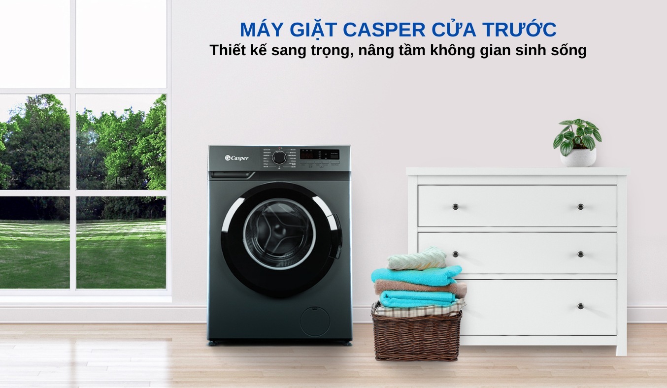 Máy giặt Casper Inverter 8 kg WF-8VG1 cửa trước thiết kế sang trọng