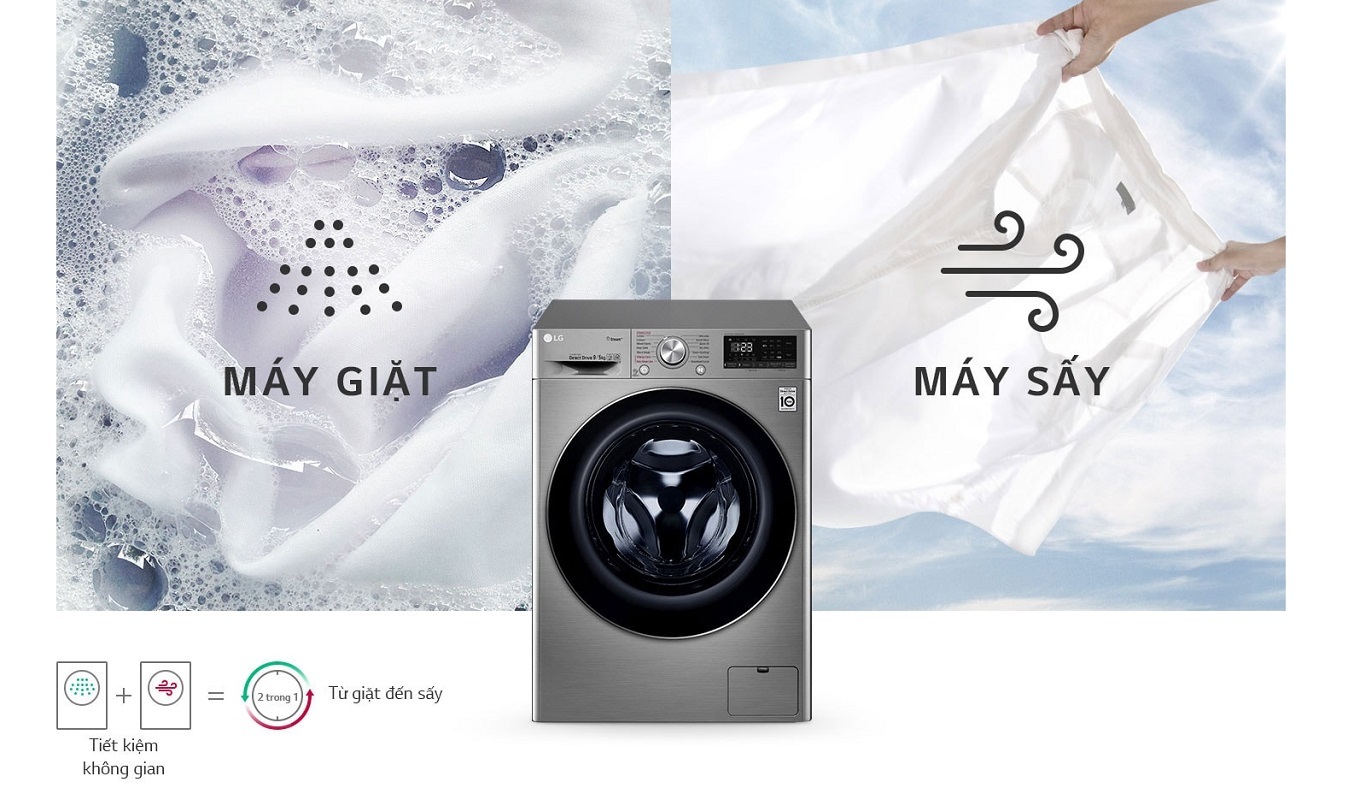 Máy giặt sấy LG Inverter 9 Kg FV1409G4V - Tích hợp 2 chức năng giặt và sấy