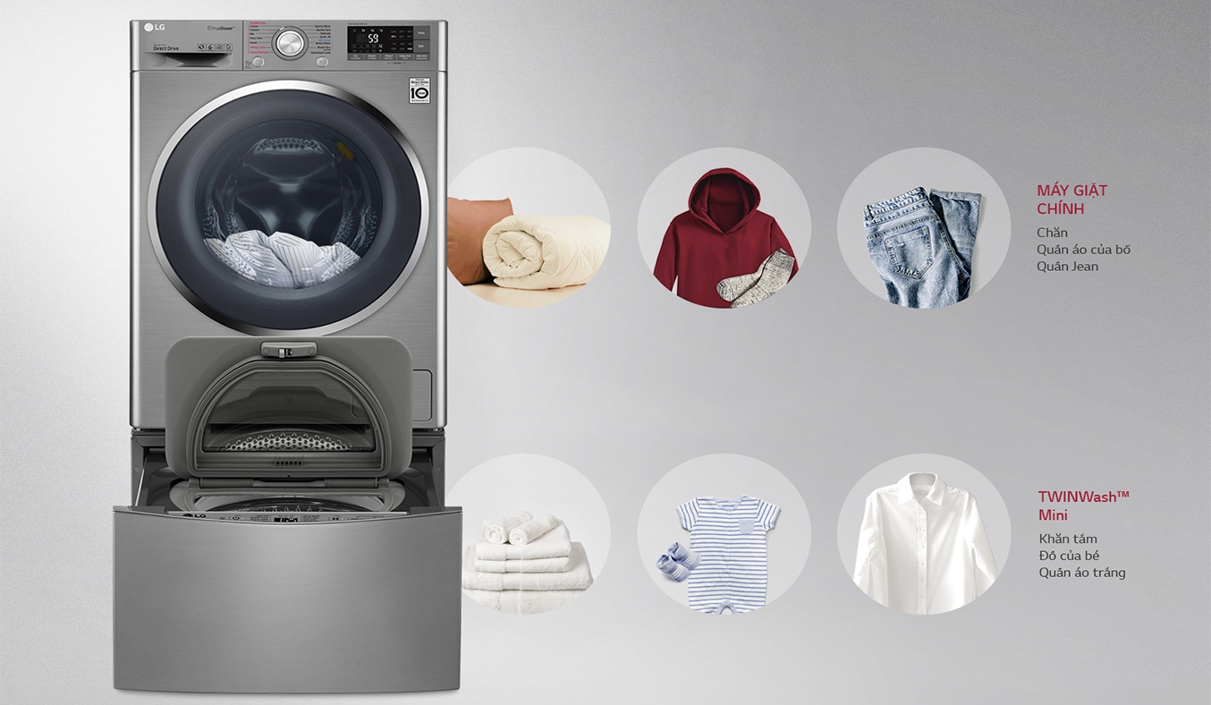 Máy giặt lồng đôi LG TWINWash 11 kg TWC1409S2E thỏa mãn mọi nhu cầu giặt