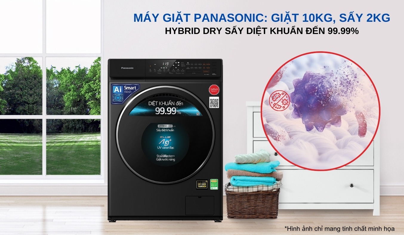 Máy giặt sấy Panasonic NA-V10FR1BVT 10/2kg Sấy diệt khuẩn bảo vệ làn da nhạy cảm