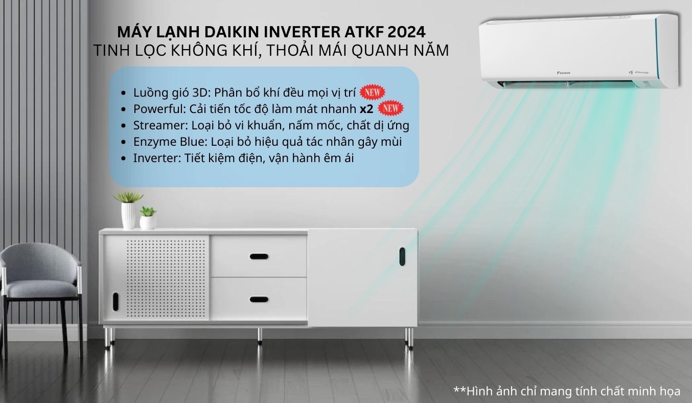 Máy lạnh Daikin Inverter 1 HP ATKF25YVMV/ARKF25YVMV - Inverter tiết kiệm điện