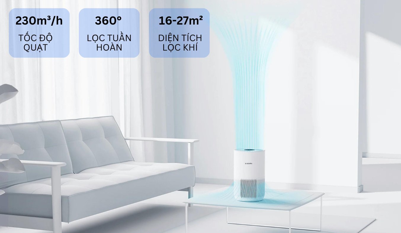 Máy lọc không khí Xiaomi Smart Air Purifier 4 Compact EU (BHR5860EU) phạm vi lọc rộng