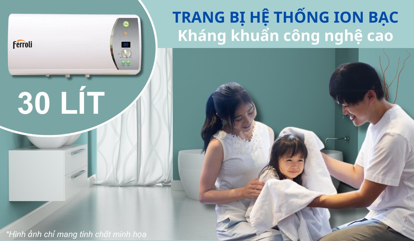 Máy nước nóng gián tiếp Ferroli Verdi 30 AG+ hệ thống ion bạc chống khuẩn công nghệ cao