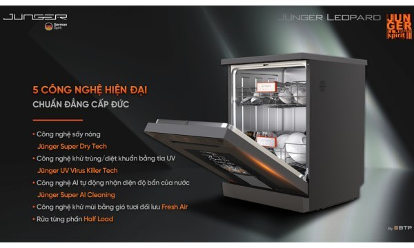 Máy rửa chén Junger DWJ-143 có 4 Tích hợp 5 công nghệ hiện đại chuẩn Đức