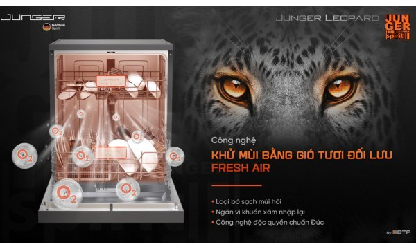 Máy rửa chén Junger DWJ-143 Khử mùi bằng gió tươi đối lưu Fresh Air