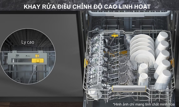 Máy rửa chén độc lập Samsung Bespoke DW60CB750FAPSV Khay rửa có thể điều chỉnh độ cao linh hoạt