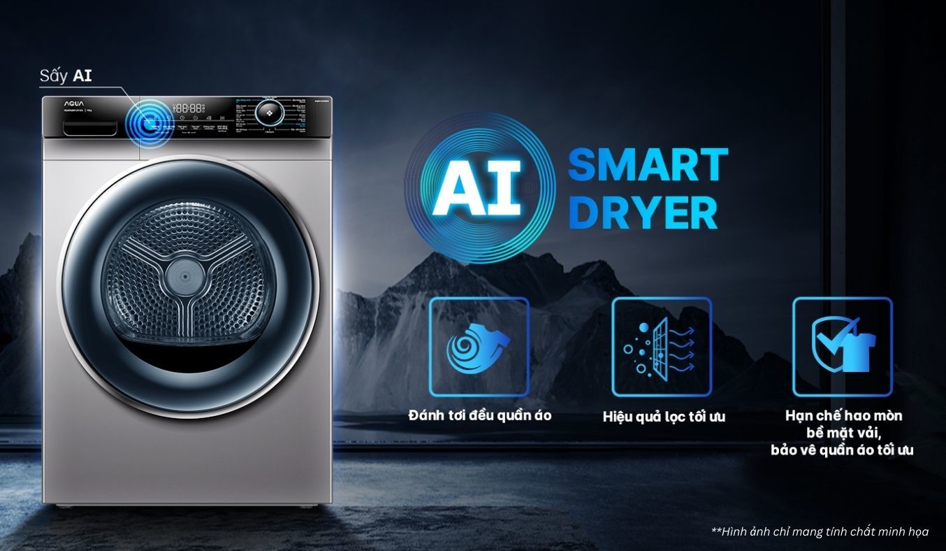 Máy sấy quần áo Aqua 10 kg AQH-H1000H.PS AI Smart Dryer thế hệ mới