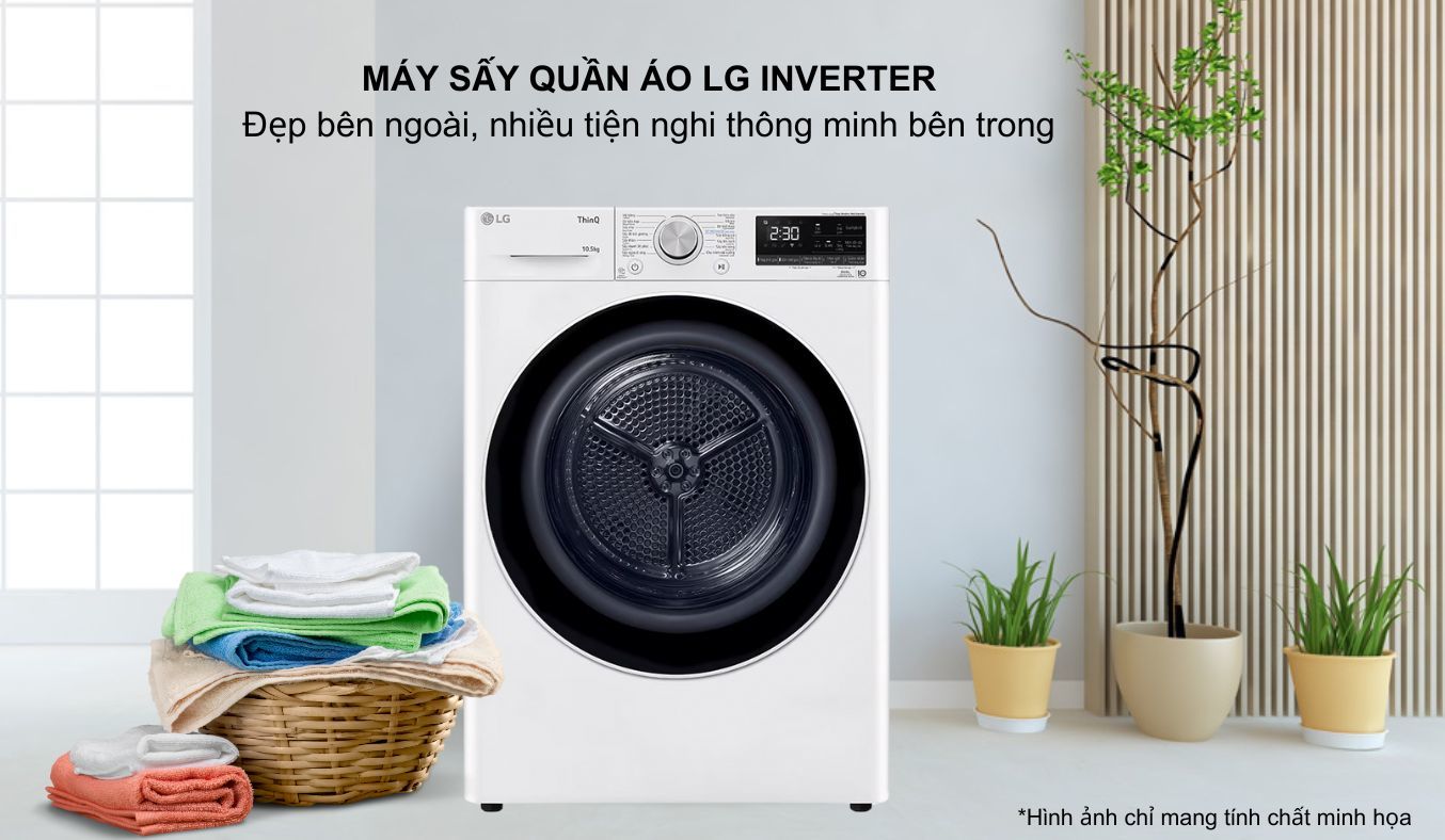 Máy sấy quần áo LG Inverter 10.5 kg DVHP50W thiết kế cửa trước