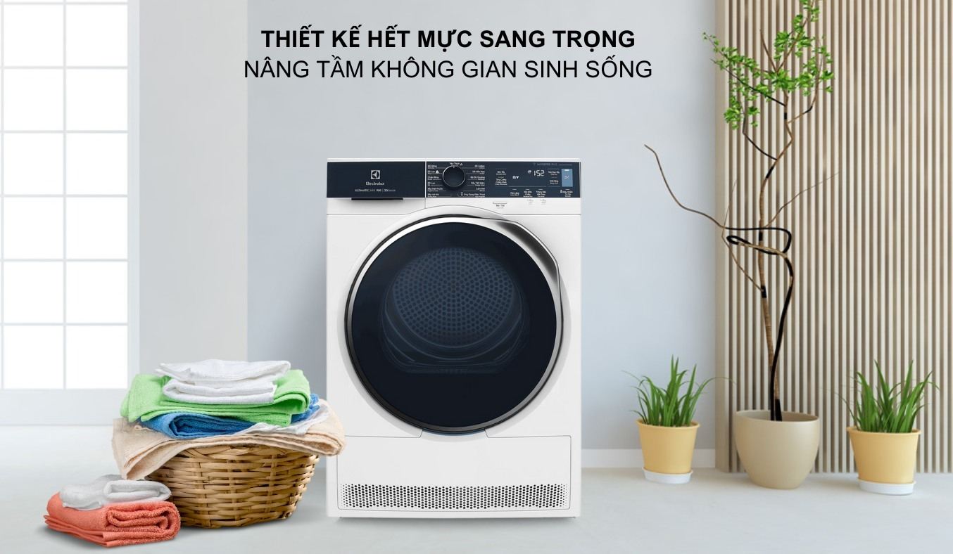 Máy sấy quần áo Electrolux Inverter 9 kg EDH903R9WB thiết kế cửa trước