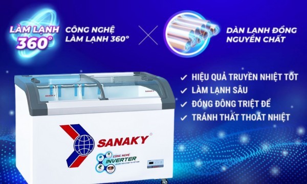 Tủ đông Sanaky Inverter 350 lít VH-4899K3B công nghệ làm lạnh 360 độ