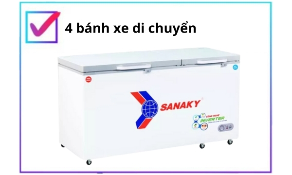 Tủ đông Sanaky Inverter 485 lít VH-6699W4K có bánh xe di chuyển