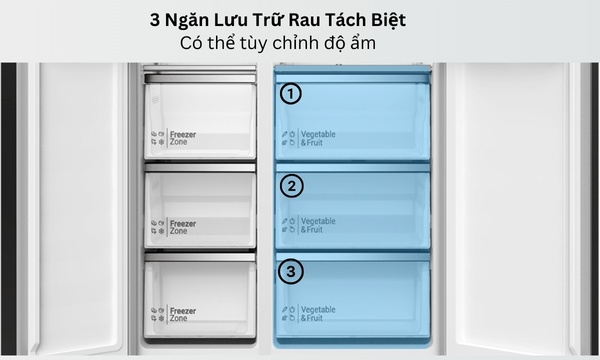 Tủ lạnh Hitachi Inverter 525 lít HRSN9552DDXVN Ngăn rau có thể điều chỉnh độ ẩm