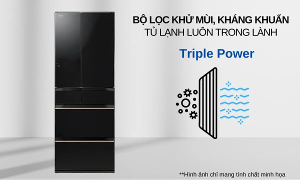 Tủ lạnh Hitachi Inverter 617 lít R-HW620RV XK bộ lọc triple power kháng khuẩn, khử mùi