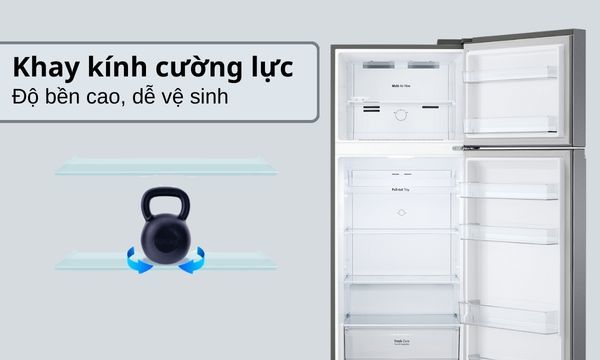 Tủ lạnh LG Inverter 374 lít GN-D372PS Khay kính cường lực bền chắc, dễ vệ sinh