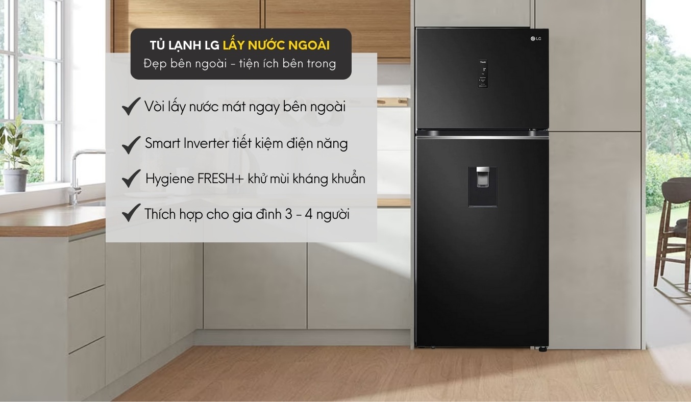 Tủ lạnh LG Inverter 374 lít GN-D372BLA tủ lạnh cho 3 - 4 người