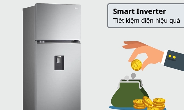 Tủ lạnh LG Inverter 374 lít GN-D372PS công nghệ smart inverter giúp tiết kiệm điện năng