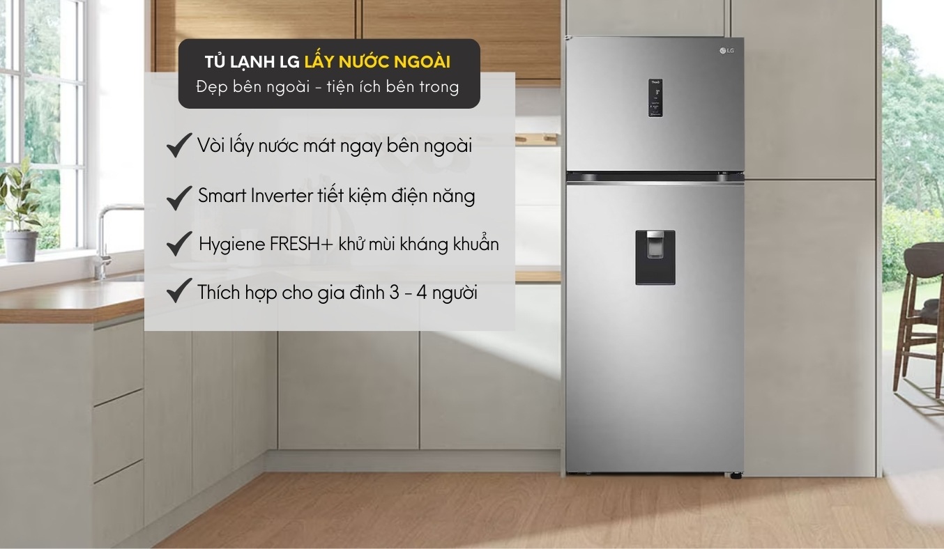 Tủ lạnh LG Inverter 374 lít GN-D372PSA tủ lạnh cho 3 - 4 người