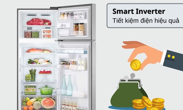 Tủ lạnh LG Inverter 374 lít GN-D372PSA công nghệ smart inverter giúp tiết kiệm điện năng