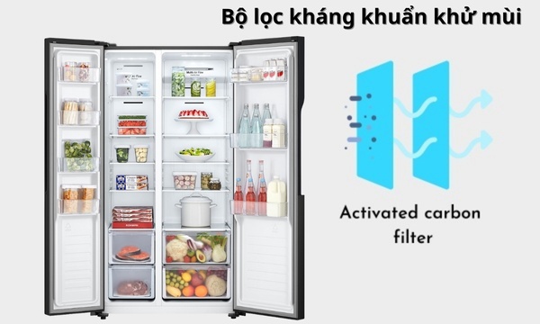 Tủ lạnh LG Inverter 519 lít GR-B256BL - Khử mùi  hiệu quả với bộ lọc than hoạt tính