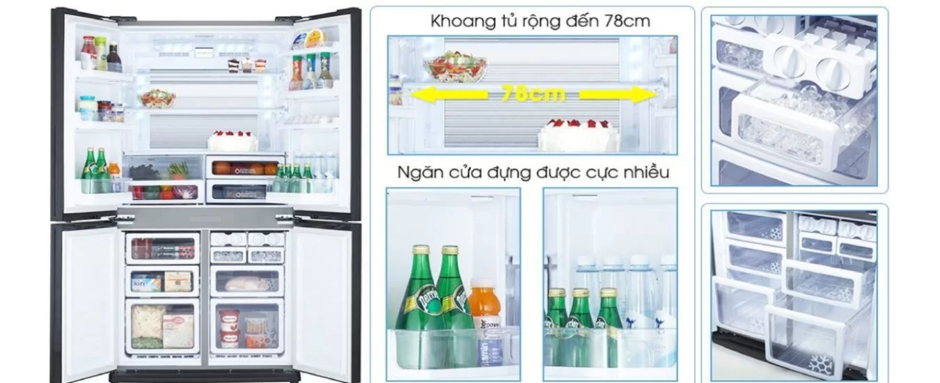 Tủ lạnh Sharp Inverter 678 lít SJ-FX680V-ST hệ thống khay kệ đa dạng