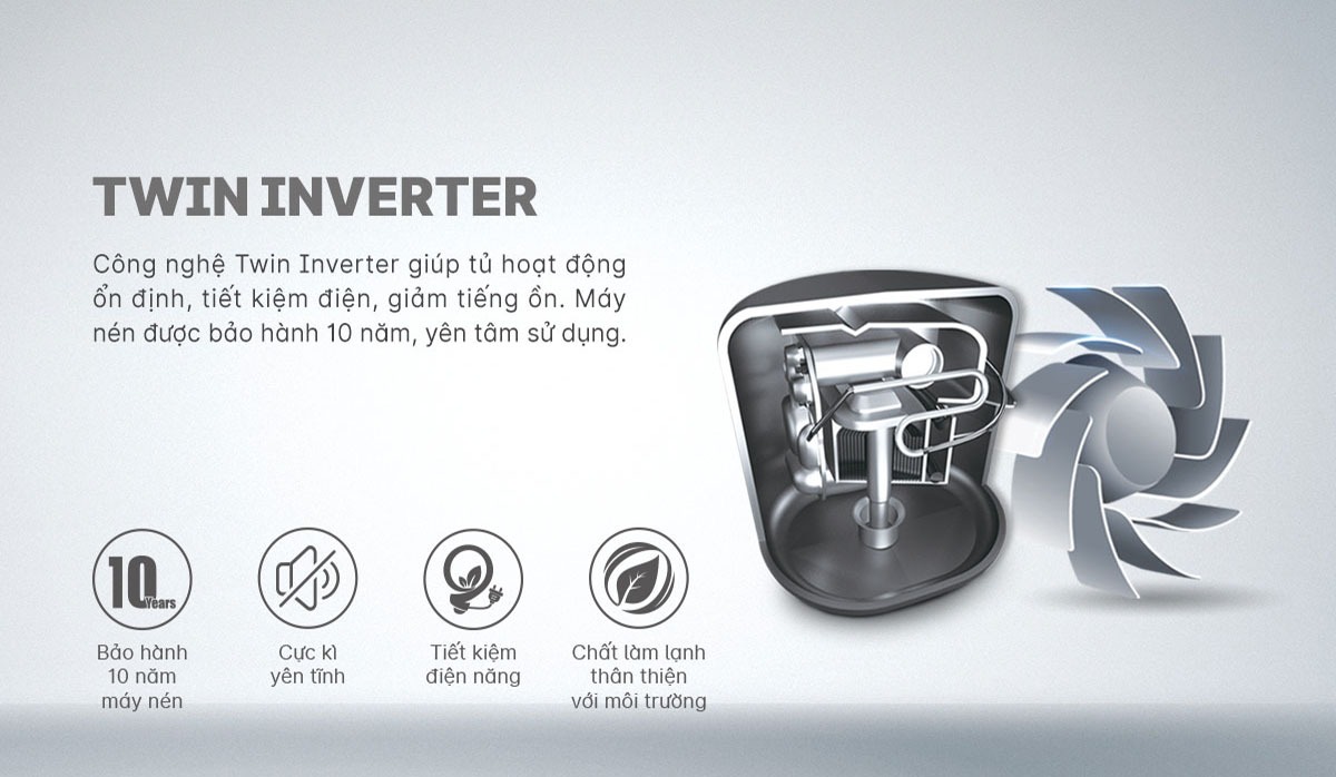 Tủ lạnh Aqua Inverter 292 lít AQR-B348MA(FB) - Công nghệ Inverter