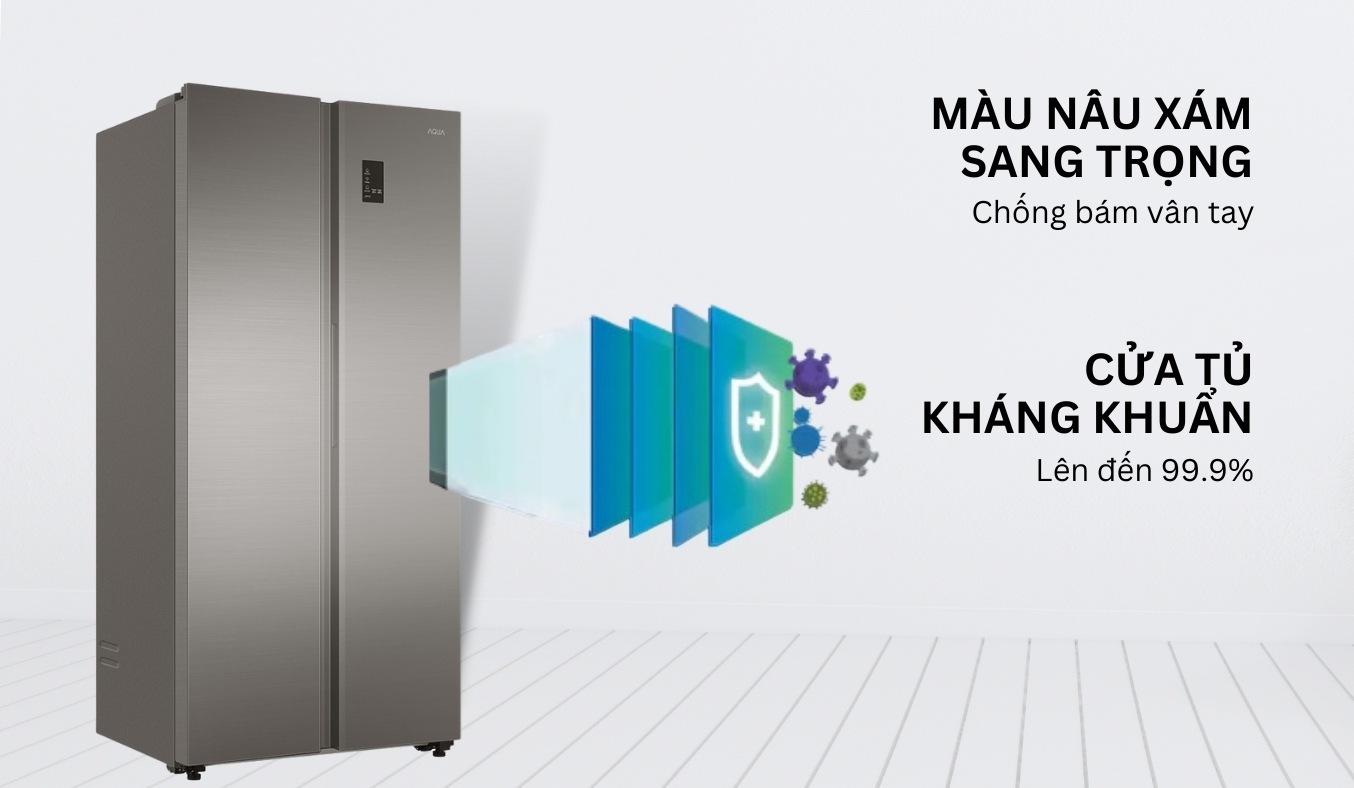 Tủ lạnh Aqua Inverter 480 lít AQR-S480XA(SG) cửa tủ kháng khuẩn
