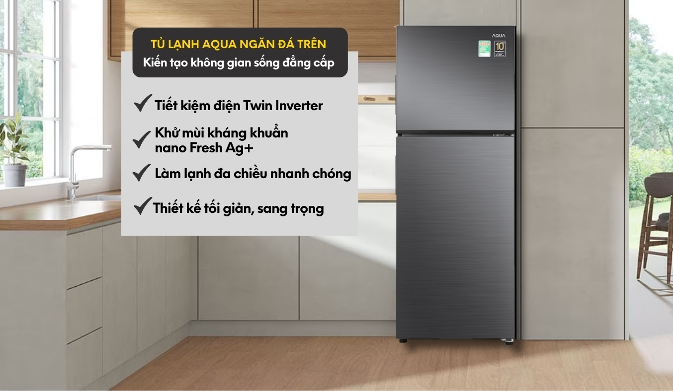 Tủ lạnh Aqua Inverter 212 lít AQR-T239FA(HB) thiết kế sang trọng