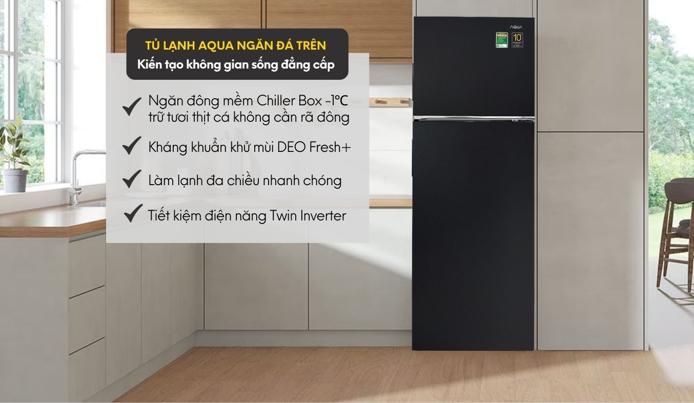 Tủ lạnh Aqua Inverter 283 lít AQR-T299FA(FB) thiết kế sang trọng