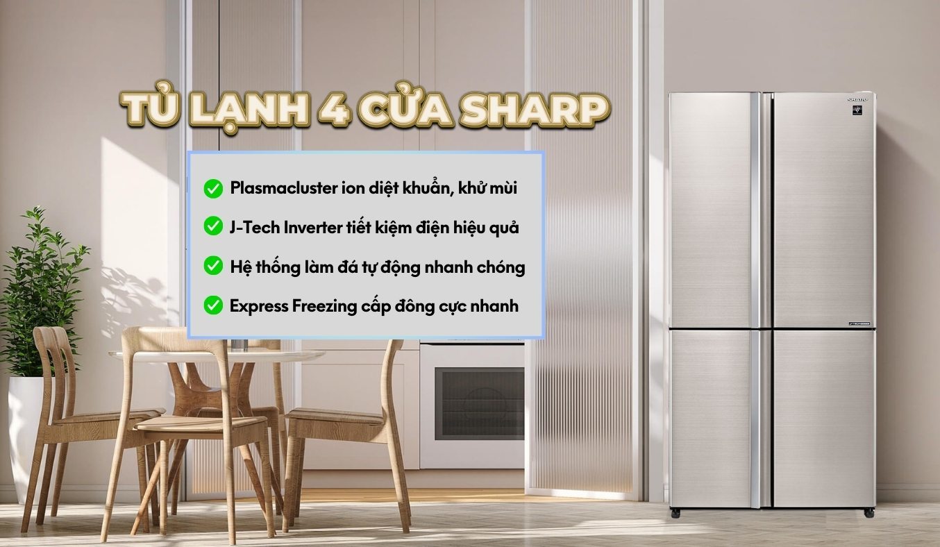 Tủ lạnh Sharp Inverter 607 lít SJ-FXPI689V-RS