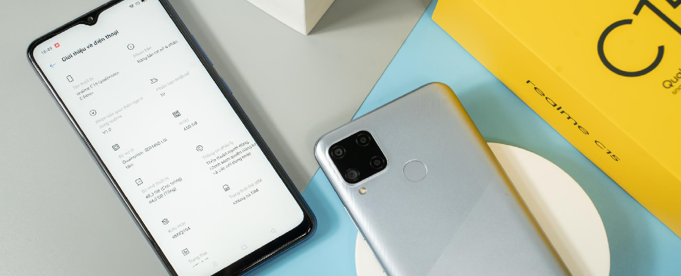 Điện thoại Realme C15 Bạc Hải Âu - Thiết kế hiện đại, sang trọng, kích thước vừa phải dễ dàng thao tác 