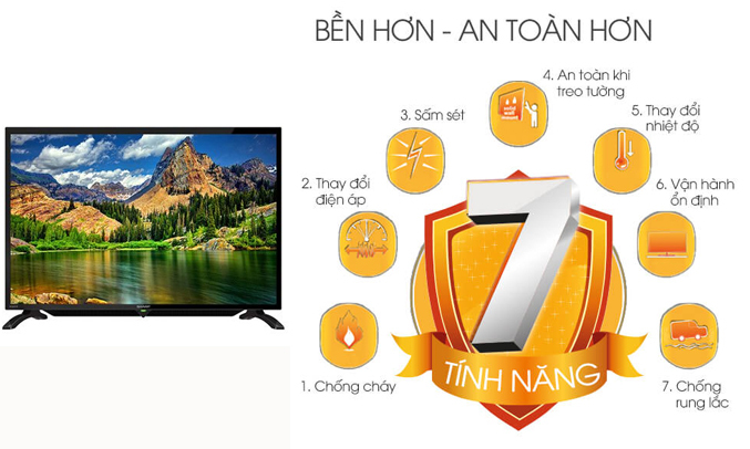 Tivi LED Sharp 32 inch LC-32LE280X bền hoưn, an toàn hơn