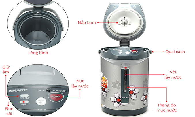 Bình thủy điện Sharp KP-Y40PV khoá an toàn