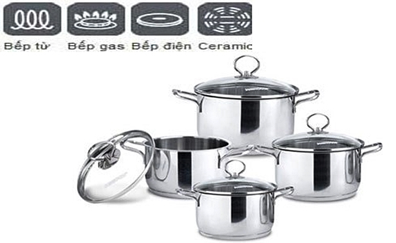 Bộ nồi inox 3 đáy Sunhouse SHG686 sử dụng được nhiều loại bếp