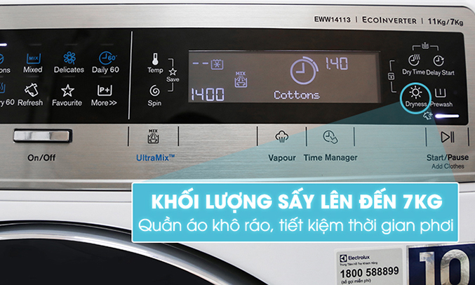 Máy giặt sấy Electrolux Inverter EWW14113 sấy 7kg