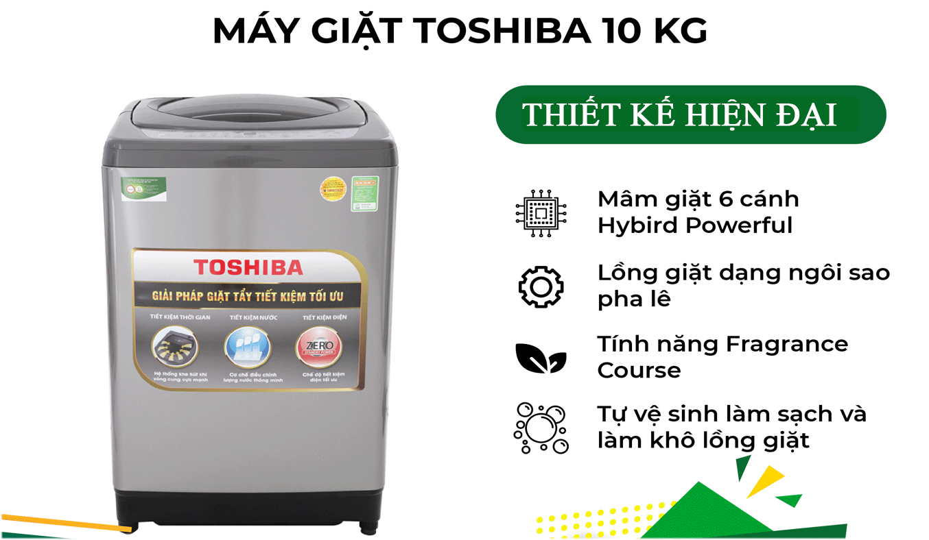 Máy giặt Toshiba 10 kg AW-H1100GV (SM) thiết kế hiện đại, thanh lịch