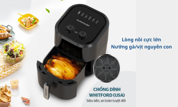 Nồi chiên không dầu Sunhouse 9 lít SHD4036 - chất liệu