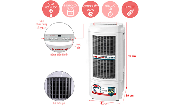 Quạt làm mát không khí Sunhouse SHD7723 chất liệu chắc chắn, dễ vệ sinh