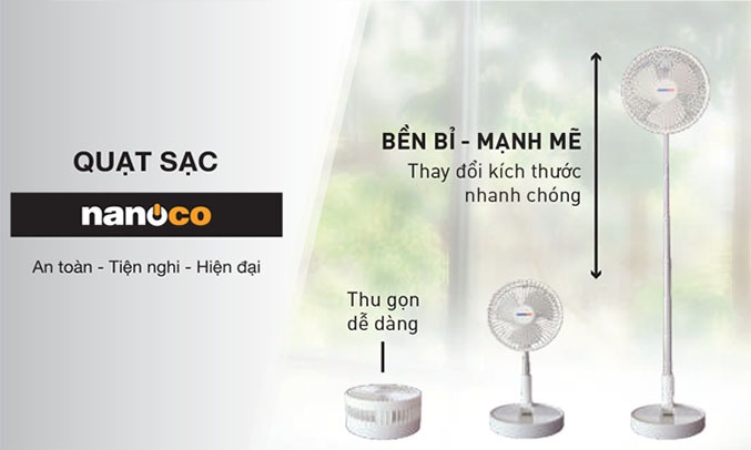 Quạt sạc điện Nanoco - Có thể gấp gọn